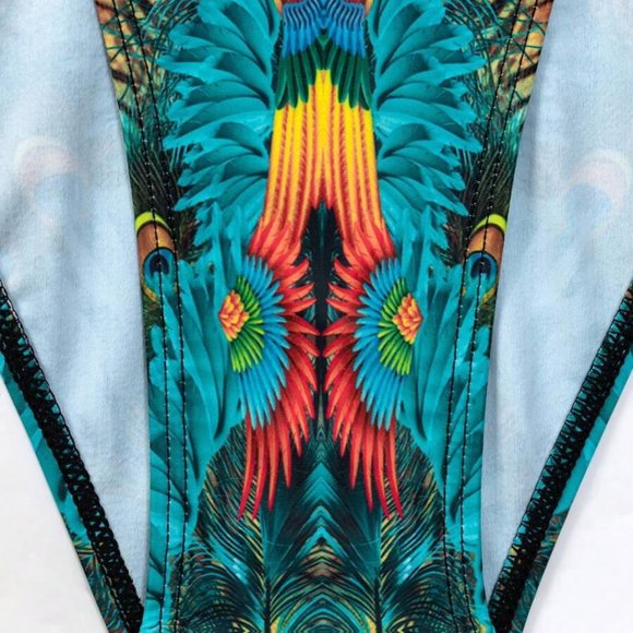 Boho Leopard & Feather Print Push Up Bikini Swimsuit - Picture 4 of 5